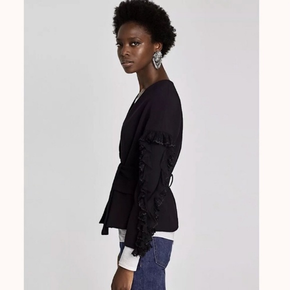 NWT Zara Black Blazer with Lace - Picture 5 of 8